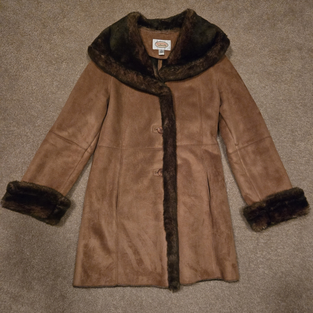 Talbots Brown Teddy Jacket with Faux Fur Trim